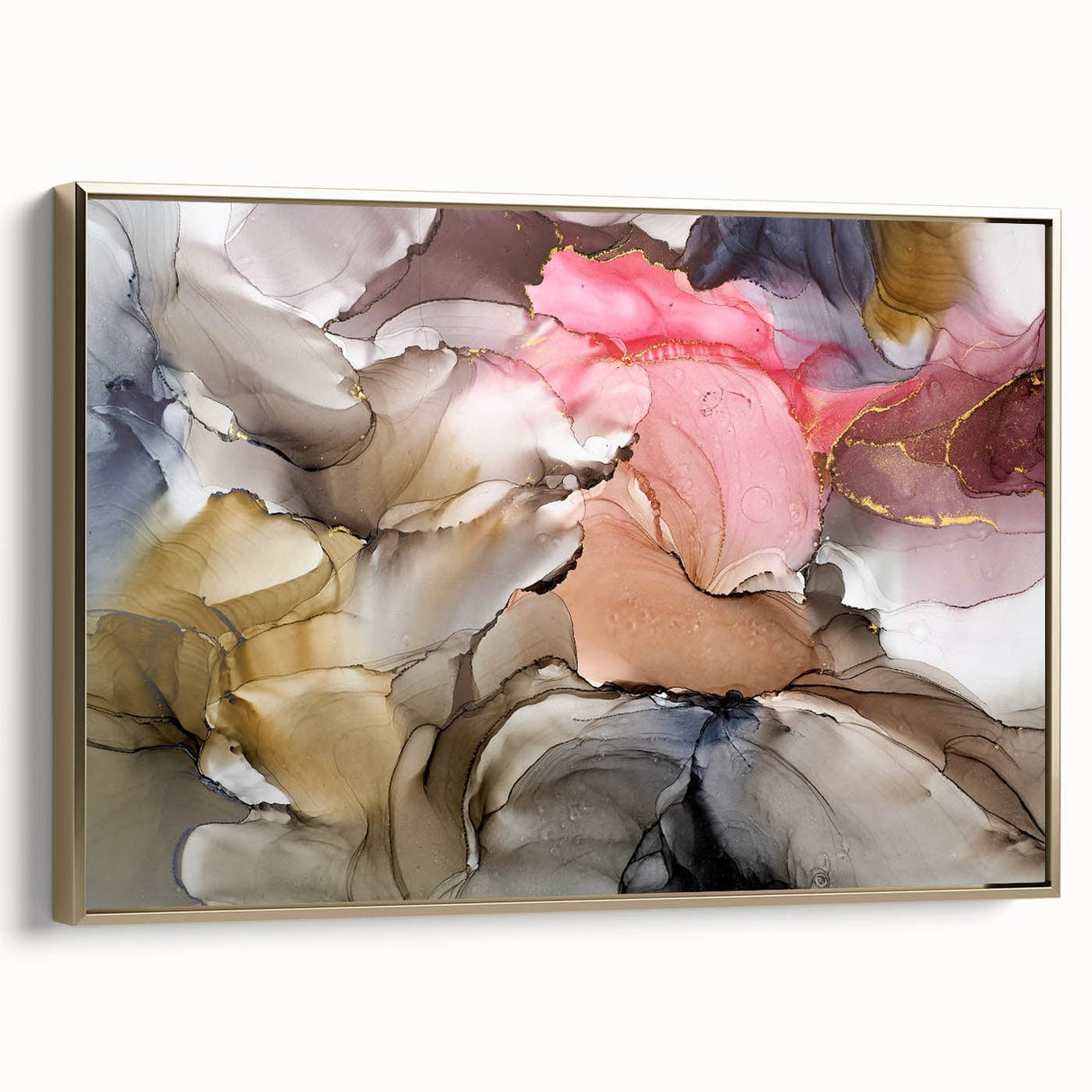 Modern Fluid Art Prints in Blush Pink and Gold - Contemporary Fluid Art Pieces