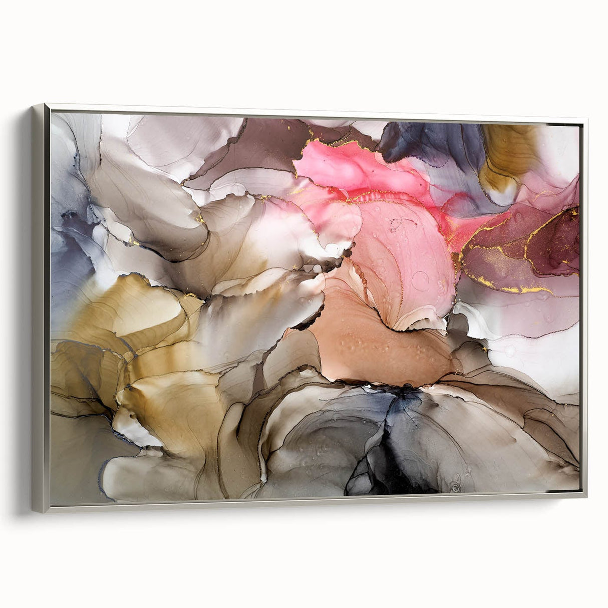 Modern Fluid Art Prints in Blush Pink and Gold - Contemporary Fluid Art Pieces