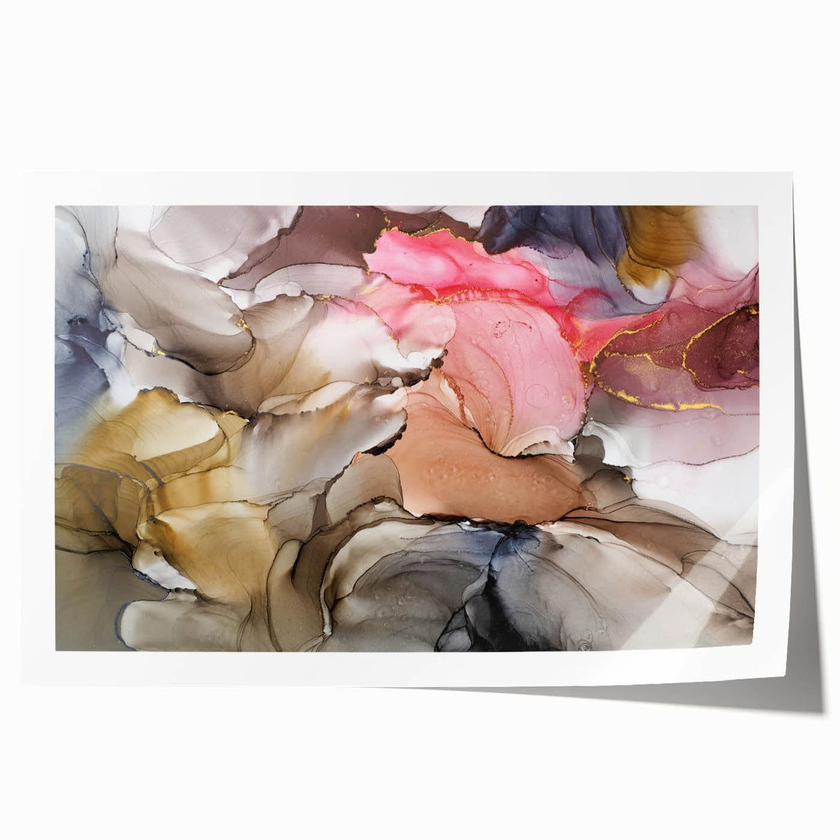 Modern Fluid Art Prints in Blush Pink and Gold - Contemporary Fluid Art Pieces