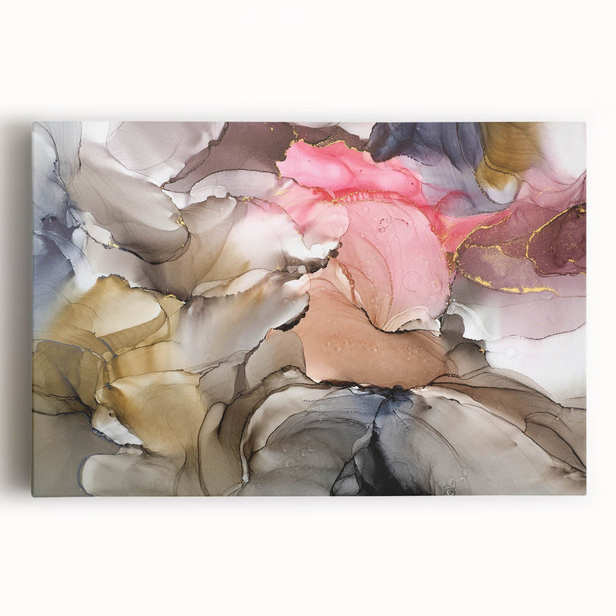 Modern Fluid Art Prints in Blush Pink and Gold - Contemporary Fluid Art Pieces