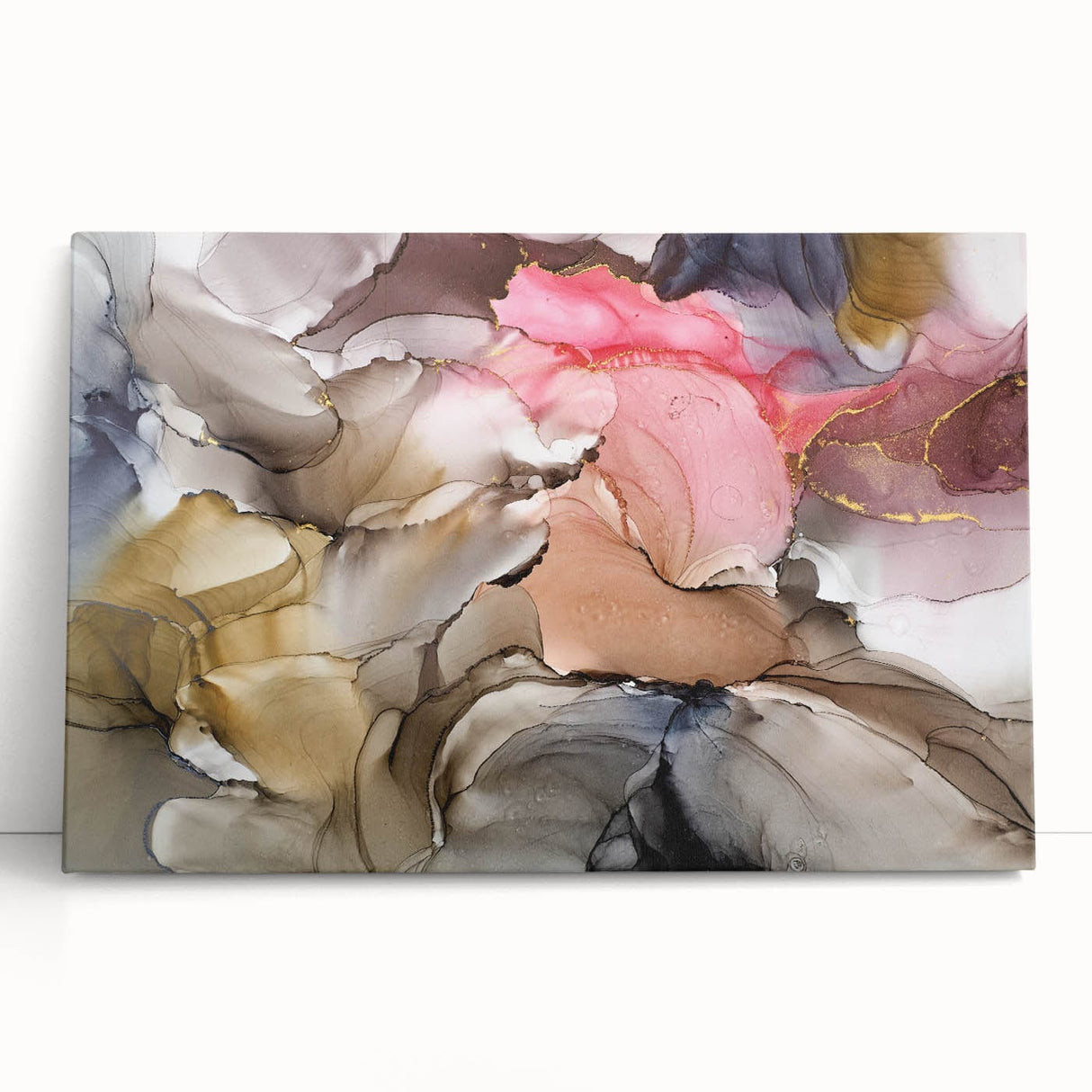 Modern Fluid Art Prints in Blush Pink and Gold - Contemporary Fluid Art Pieces