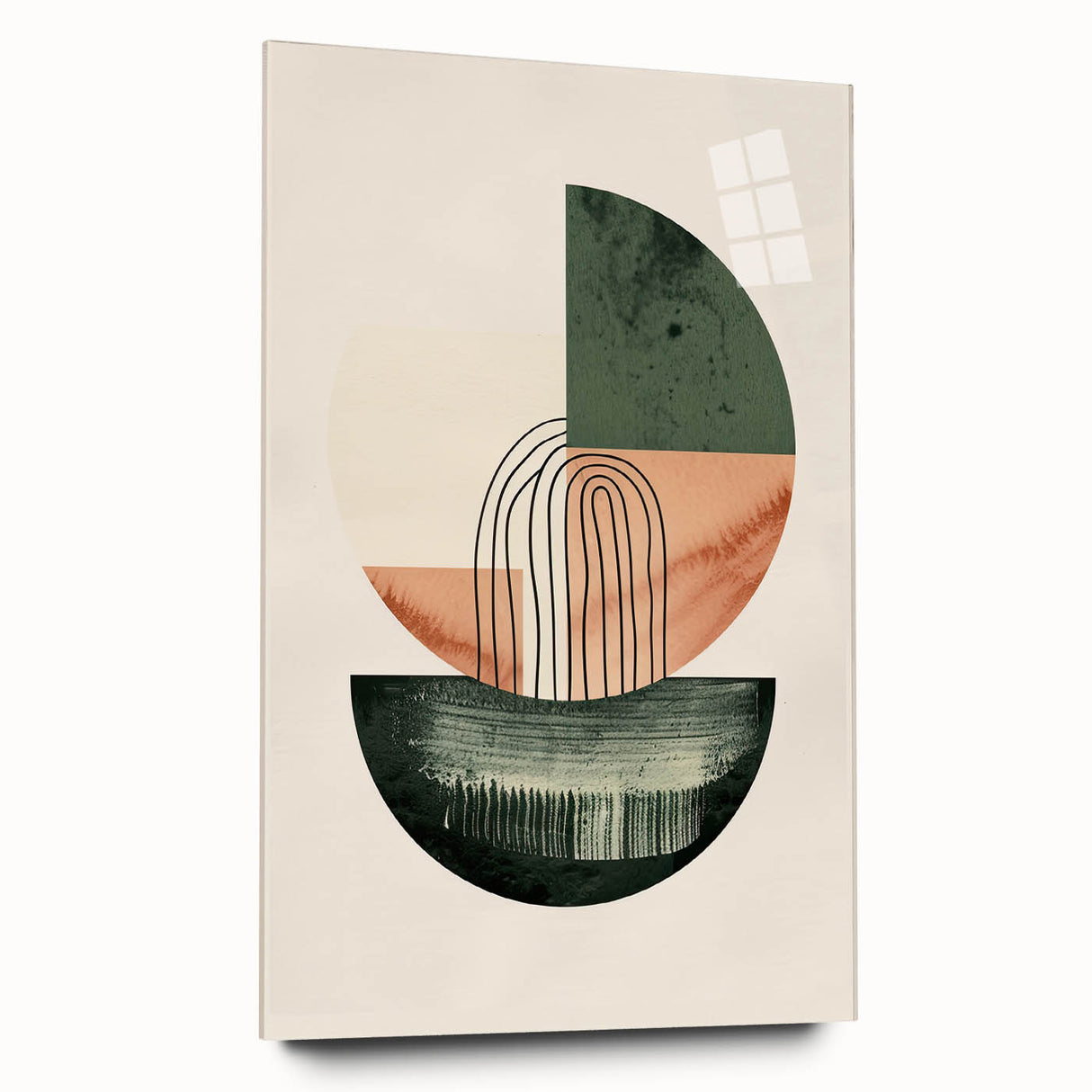 Geometric Art Prints for Home Decor – Forest Green & Peach Abstract