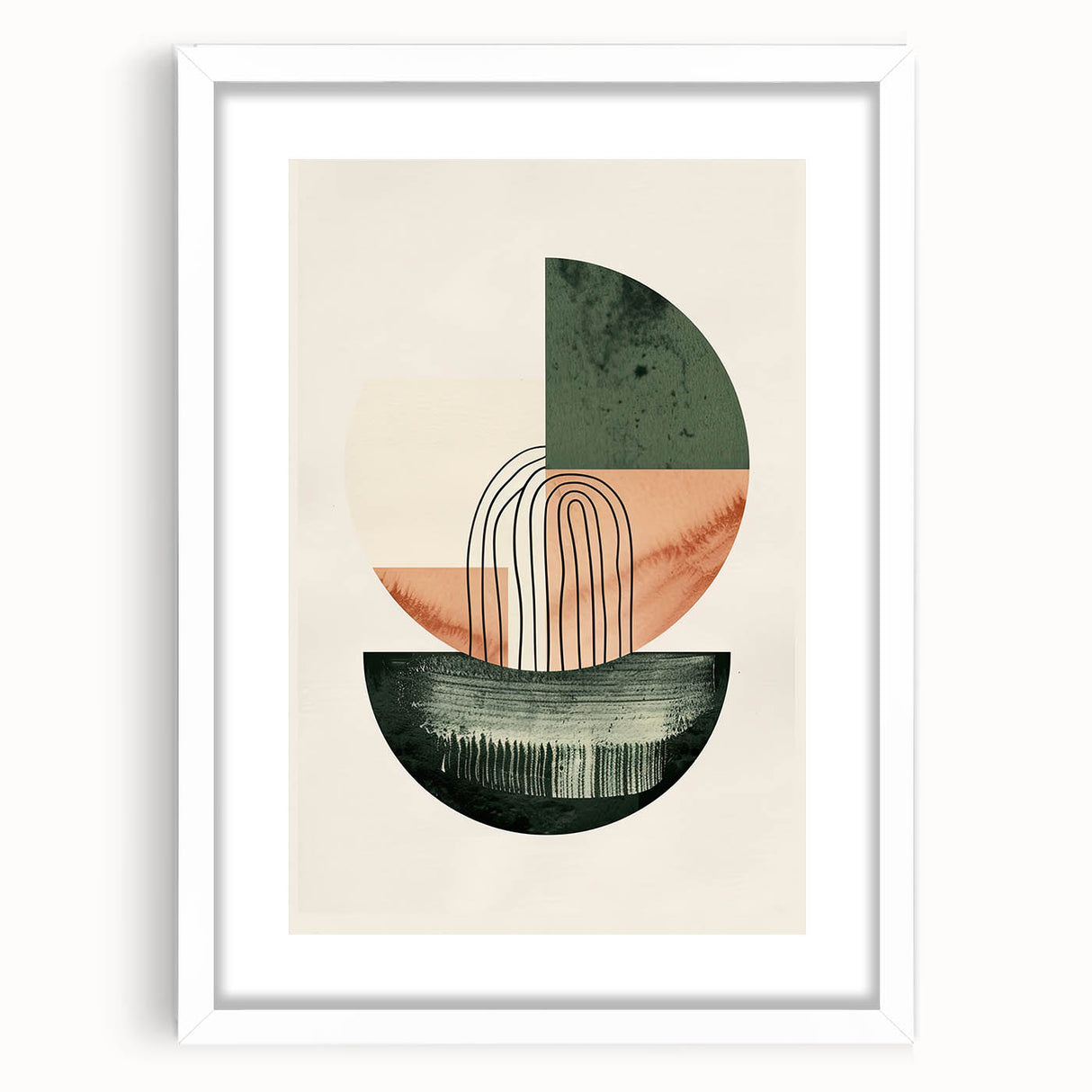 Geometric Art Prints for Home Decor – Forest Green & Peach Abstract