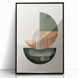 Geometric Art Prints for Home Decor – Forest Green & Peach Abstract