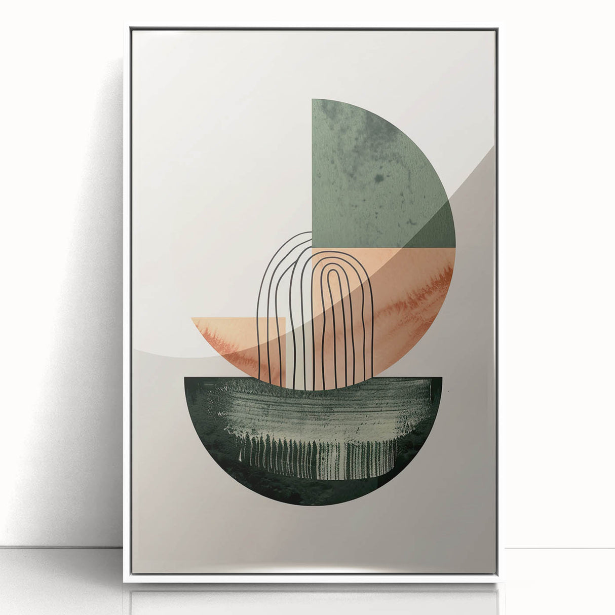 Geometric Art Prints for Home Decor – Forest Green & Peach Abstract