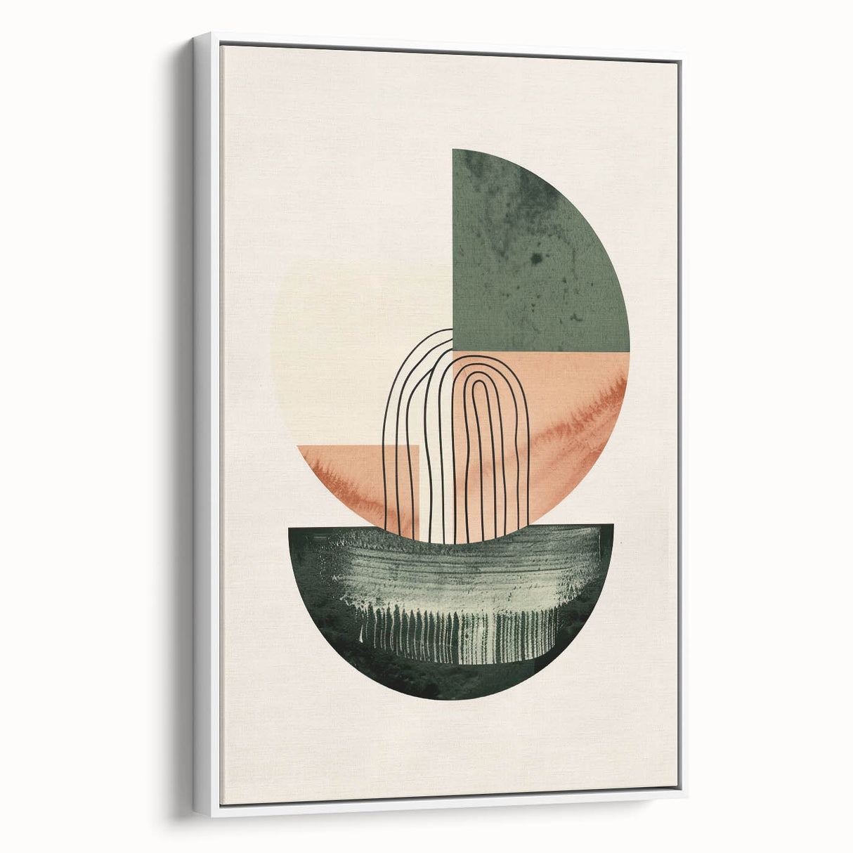 Geometric Art Prints for Home Decor – Forest Green & Peach Abstract