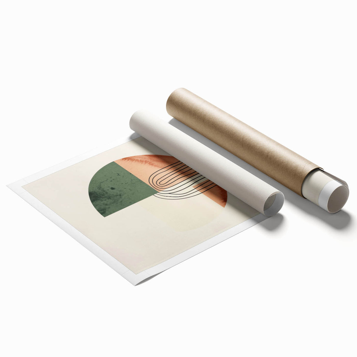 Geometric Art Prints for Home Decor – Forest Green & Peach Abstract