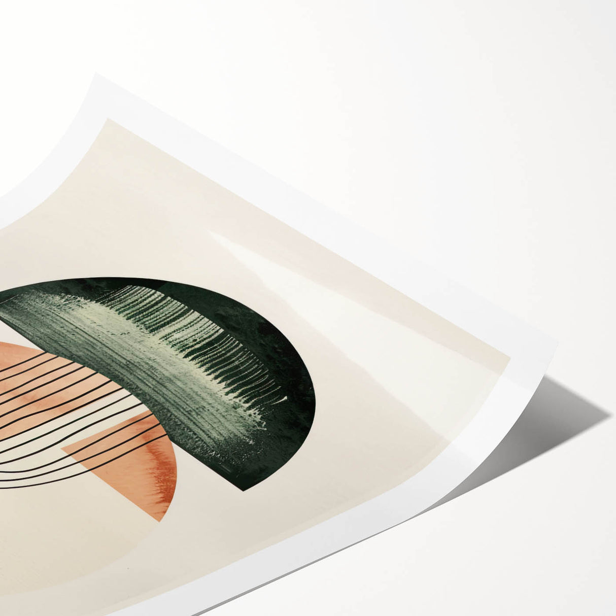 Geometric Art Prints for Home Decor – Forest Green & Peach Abstract