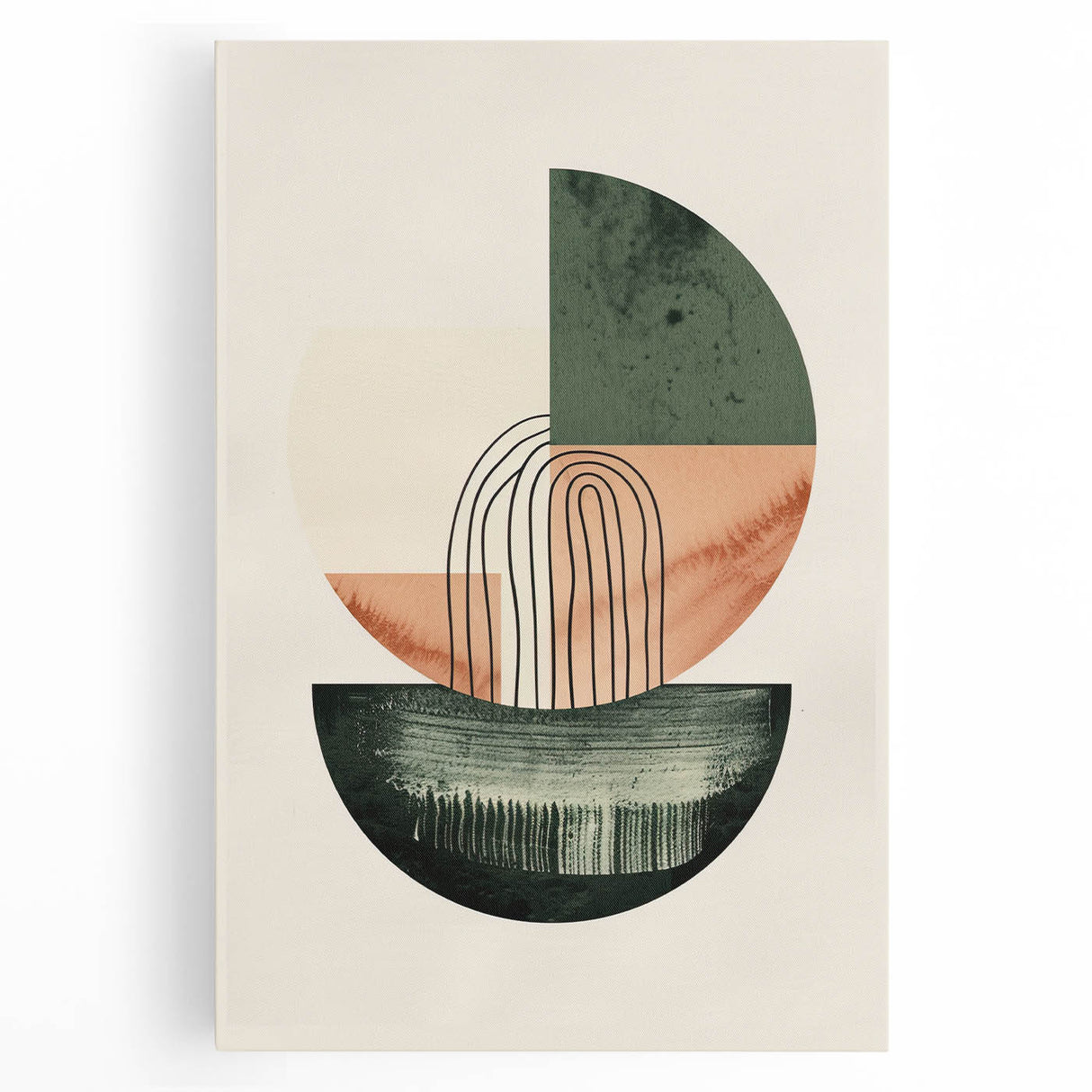 Geometric Art Prints for Home Decor – Forest Green & Peach Abstract
