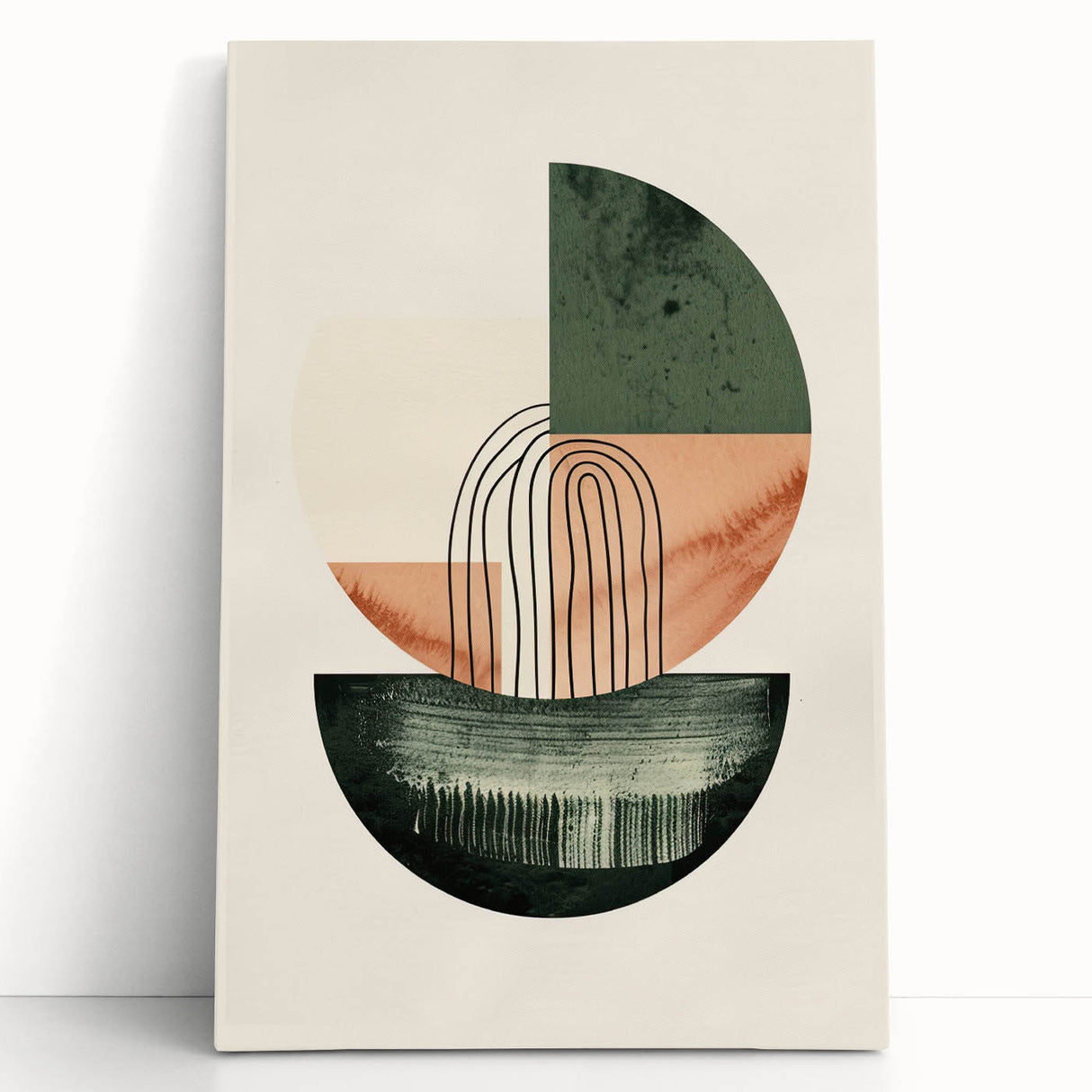 Geometric Art Prints for Home Decor – Forest Green & Peach Abstract