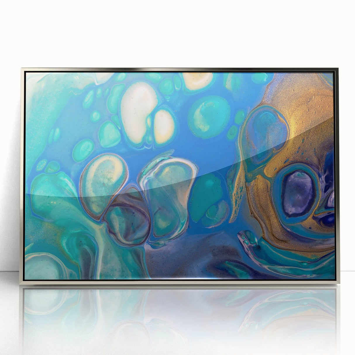 Fluid Art Paintings for Walls – Blue & Gold Ocean Swirls