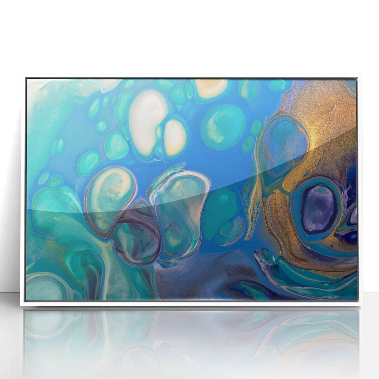 Fluid Art Paintings for Walls – Blue & Gold Ocean Swirls