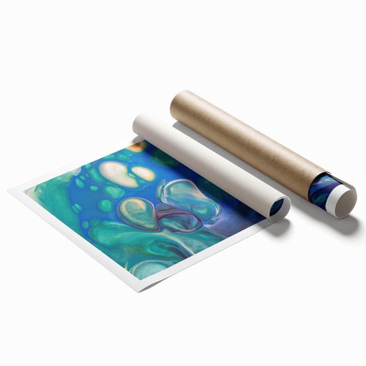 Fluid Art Paintings for Walls – Blue & Gold Ocean Swirls