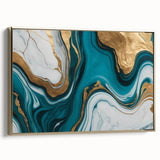 Modern Luxury Abstract Painting – Teal & Gold High-End Art