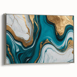 Modern Luxury Abstract Painting – Teal & Gold High-End Art