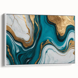 Modern Luxury Abstract Painting – Teal & Gold High-End Art