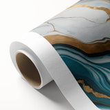 Modern Luxury Abstract Painting – Teal & Gold High-End Art