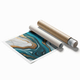 Modern Luxury Abstract Painting – Teal & Gold High-End Art