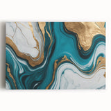 Modern Luxury Abstract Painting – Teal & Gold High-End Art