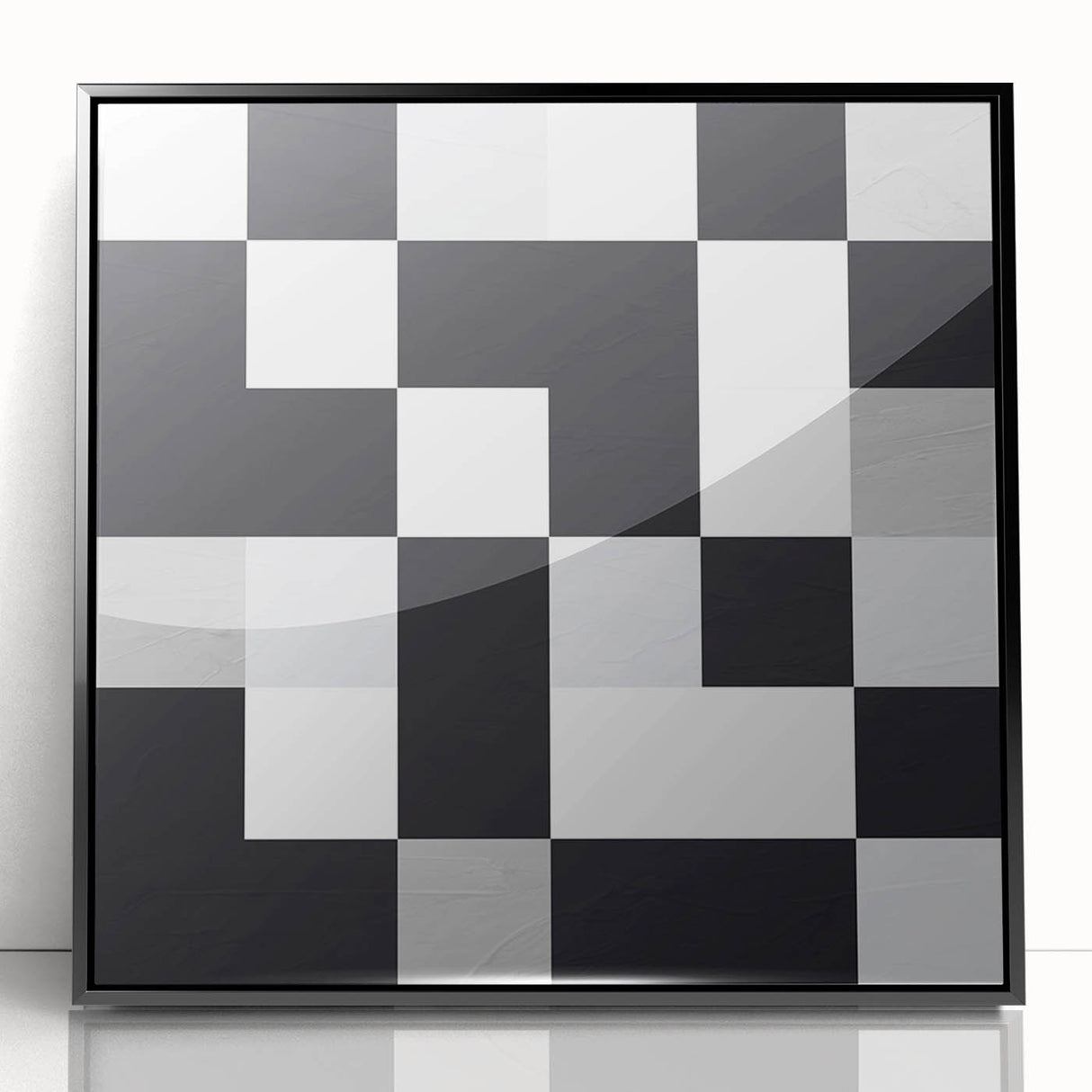 Modern Geometric Abstract Wall Art - Black and White Checkered Print