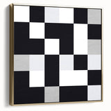 Modern Geometric Abstract Wall Art - Black and White Checkered Print