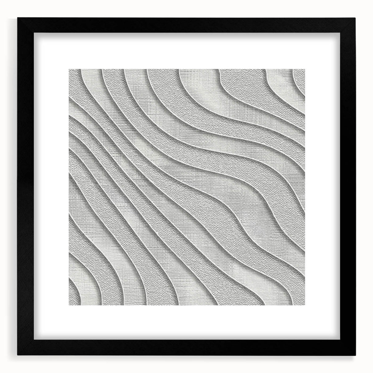 Contemporary Framed Abstract Art – Textured Wave Pattern in Silver