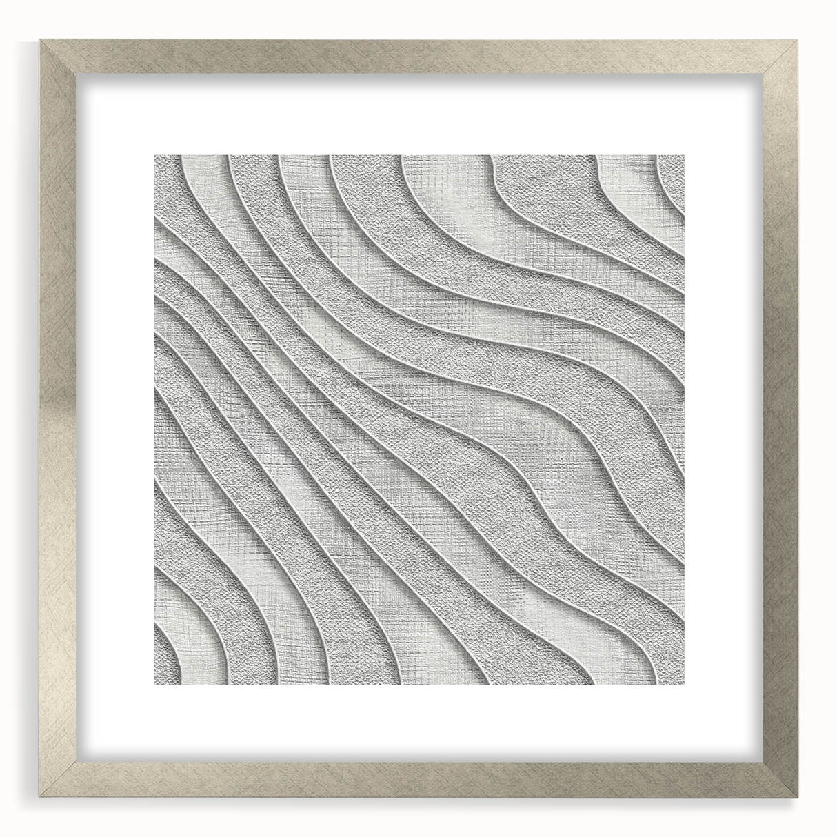 Contemporary Framed Abstract Art – Textured Wave Pattern in Silver
