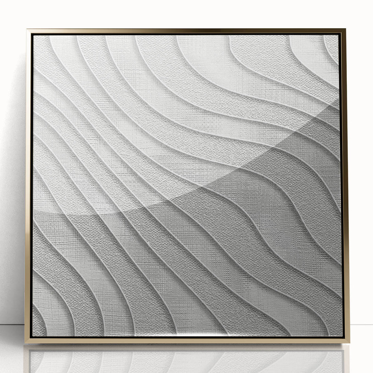 Contemporary Framed Abstract Art – Textured Wave Pattern in Silver
