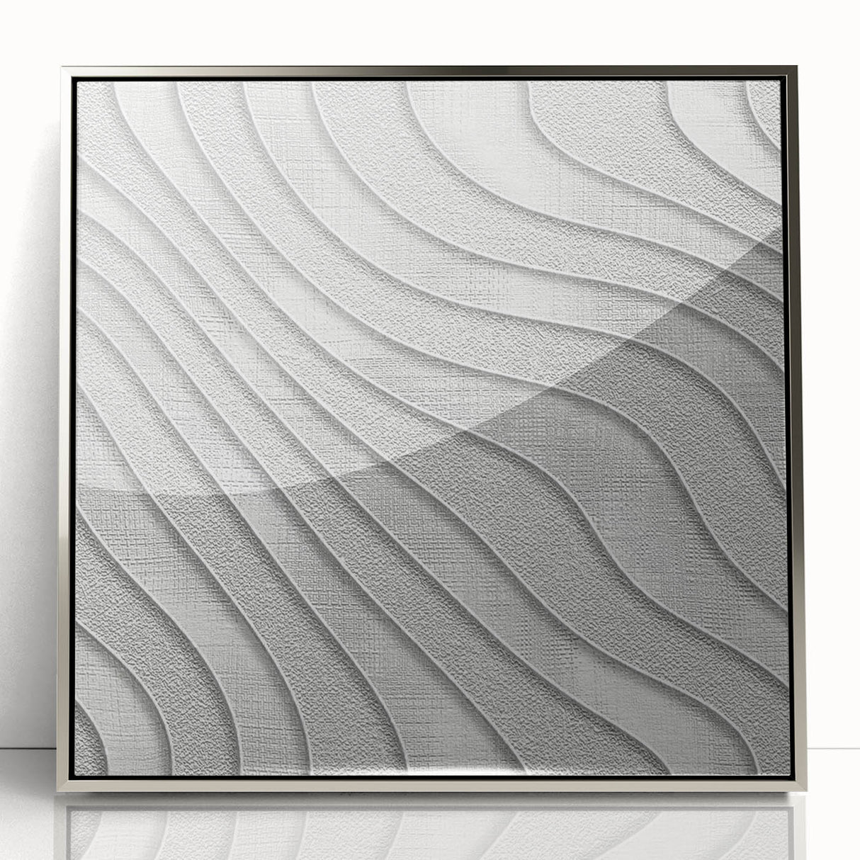 Contemporary Framed Abstract Art – Textured Wave Pattern in Silver