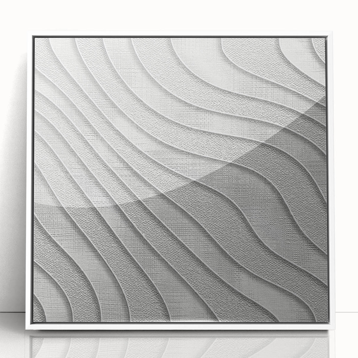Contemporary Framed Abstract Art – Textured Wave Pattern in Silver