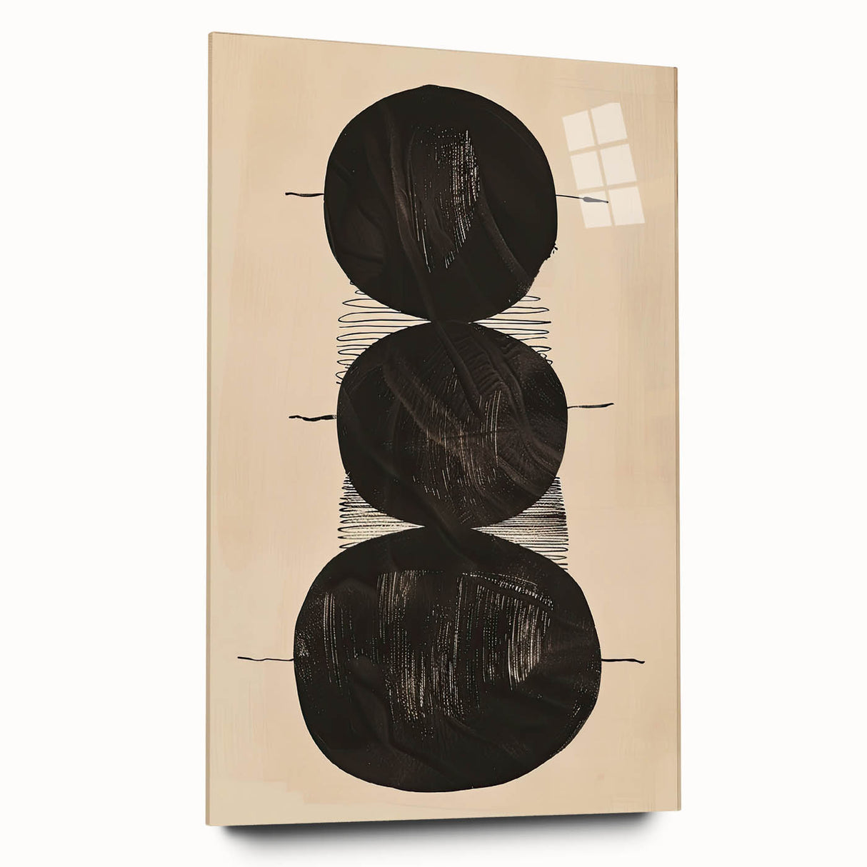 Abstract Geometric Framed Art – Minimalist Black Circles on Beige