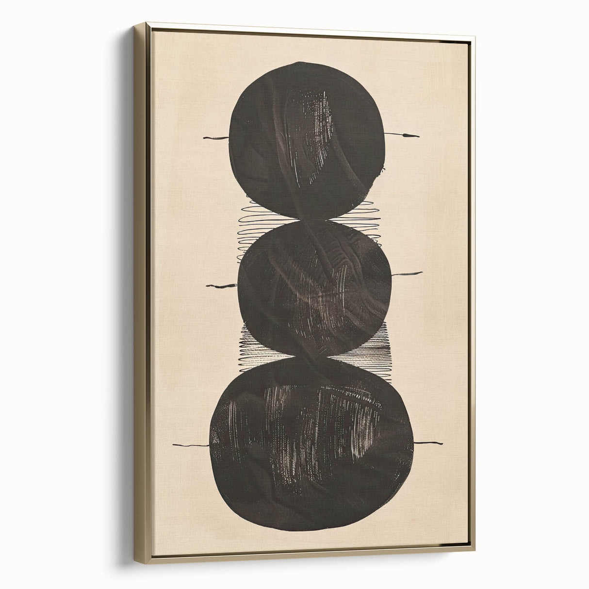 Abstract Geometric Framed Art – Minimalist Black Circles on Beige