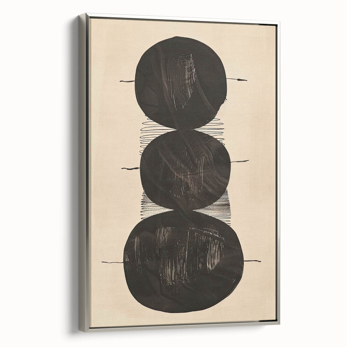 Abstract Geometric Framed Art – Minimalist Black Circles on Beige