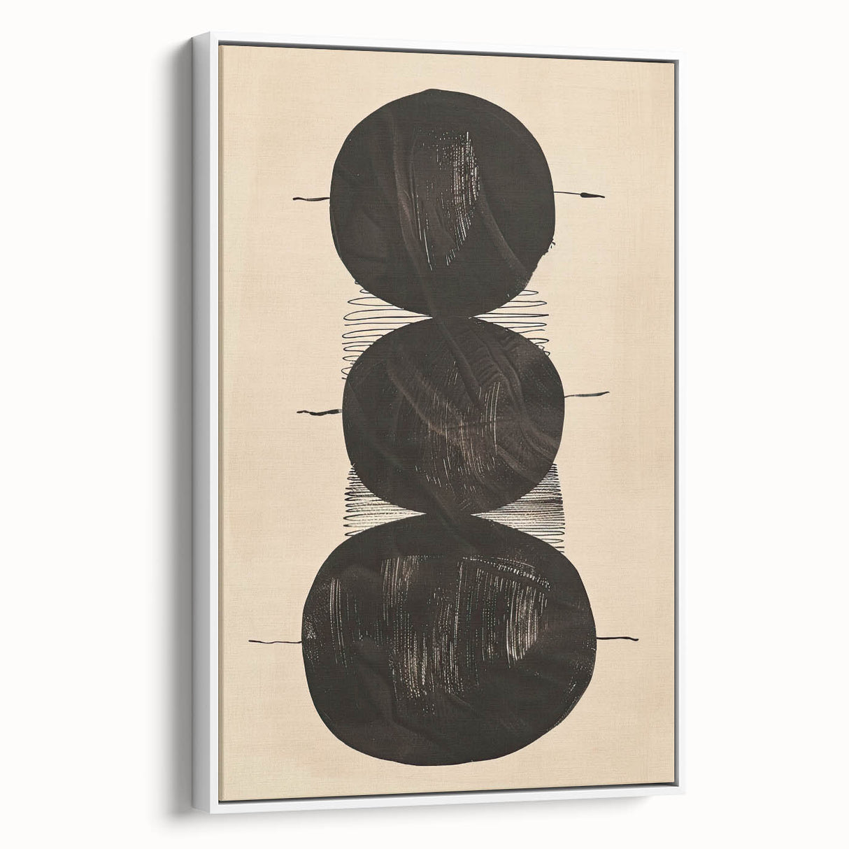 Abstract Geometric Framed Art – Minimalist Black Circles on Beige