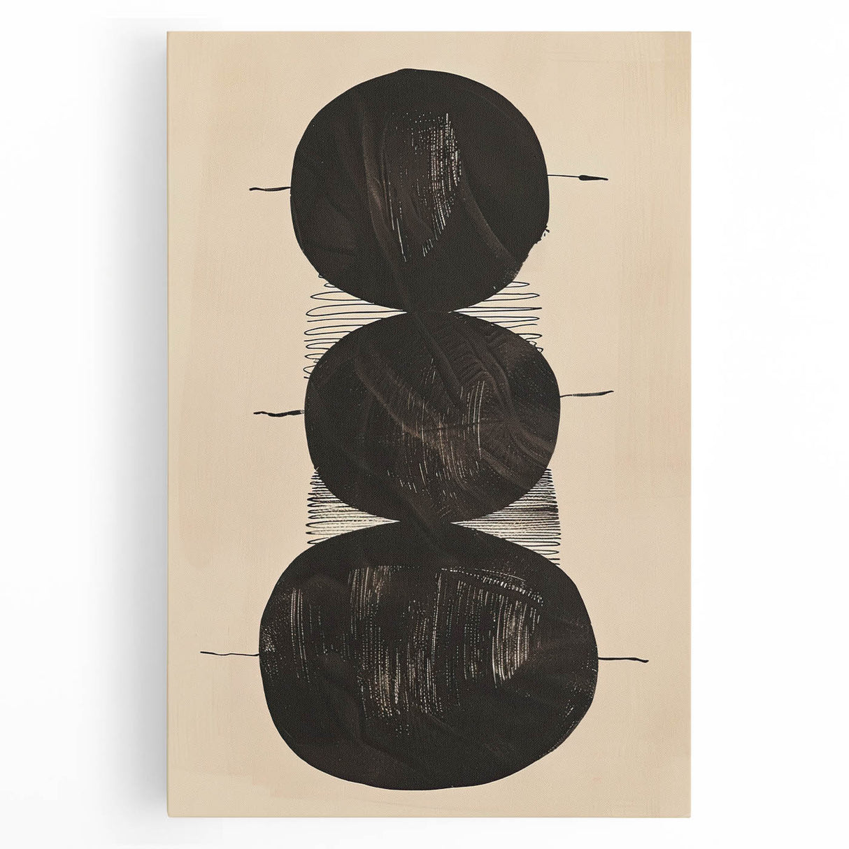 Abstract Geometric Framed Art – Minimalist Black Circles on Beige