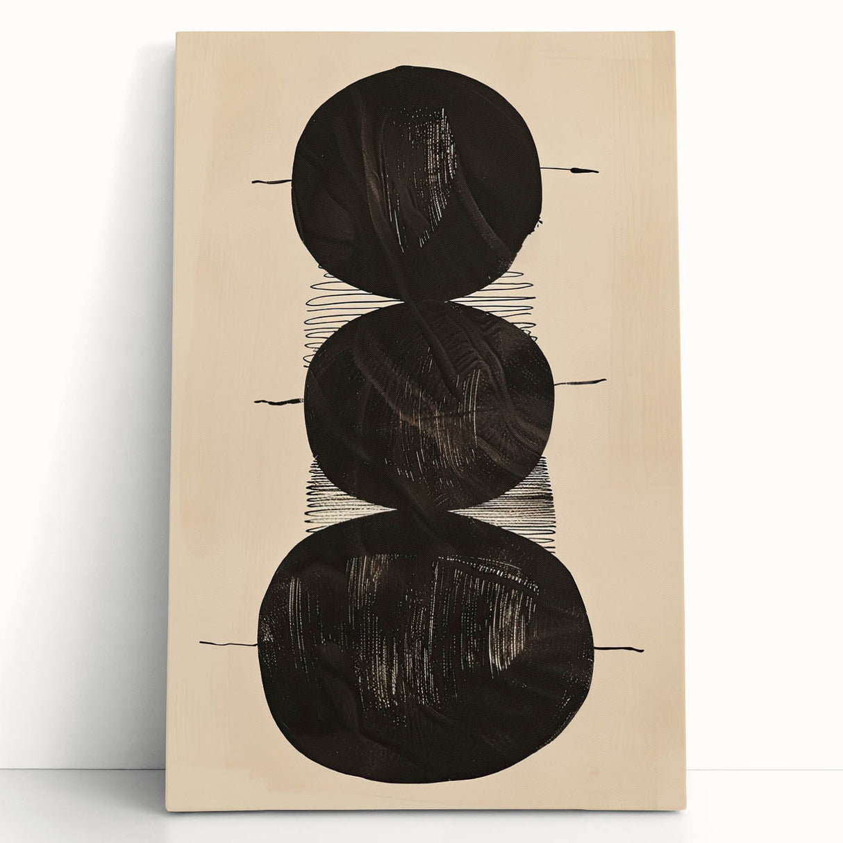Abstract Geometric Framed Art – Minimalist Black Circles on Beige