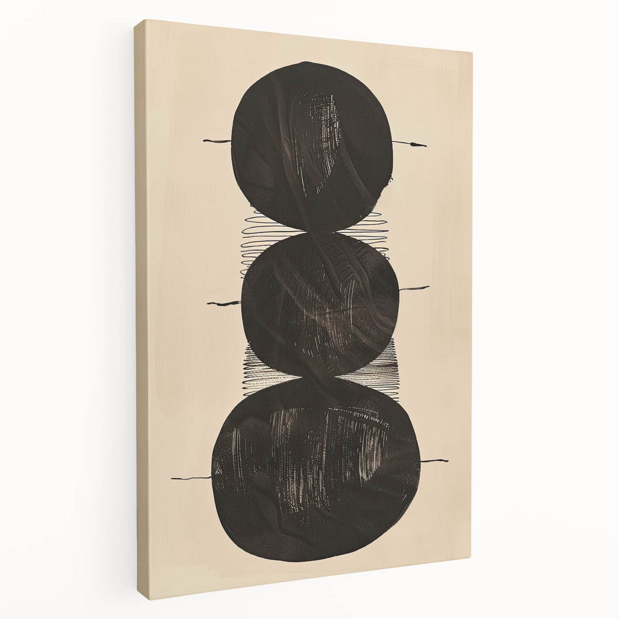 Abstract Geometric Framed Art – Minimalist Black Circles on Beige