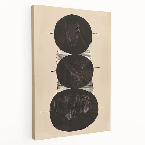 Abstract Geometric Framed Art – Minimalist Black Circles on Beige