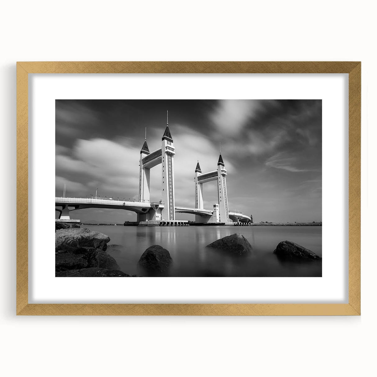 Modern urban landscape art – Striking architectural bridge print