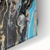 Large Abstract Wall Art – Moody Fluid Painting with Gold Accents