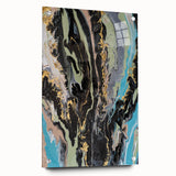 Large Abstract Wall Art – Moody Fluid Painting with Gold Accents