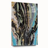 Large Abstract Wall Art – Moody Fluid Painting with Gold Accents