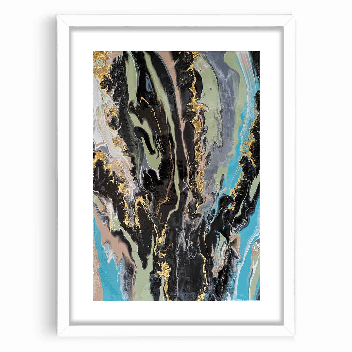 Large Abstract Wall Art – Moody Fluid Painting with Gold Accents