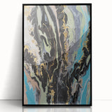 Large Abstract Wall Art – Moody Fluid Painting with Gold Accents
