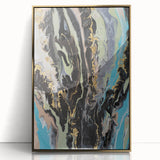 Large Abstract Wall Art – Moody Fluid Painting with Gold Accents