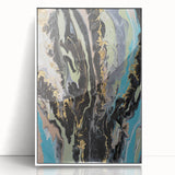 Large Abstract Wall Art – Moody Fluid Painting with Gold Accents