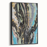 Large Abstract Wall Art – Moody Fluid Painting with Gold Accents