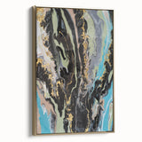 Large Abstract Wall Art – Moody Fluid Painting with Gold Accents