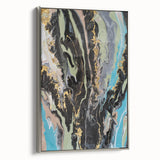 Large Abstract Wall Art – Moody Fluid Painting with Gold Accents