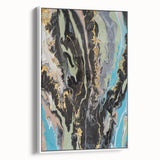 Large Abstract Wall Art – Moody Fluid Painting with Gold Accents